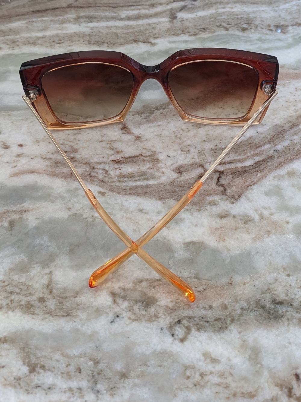Retro Square Gradient Brown Sunglasses - Women - Picture 3 of 7